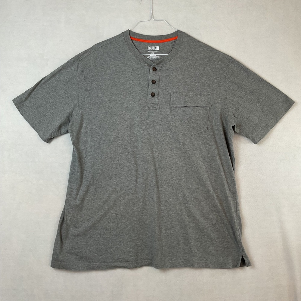Duluth Trading Co Mens Gray Spillfighter Longtail  Henley Shirt 2XL Short Sleeve